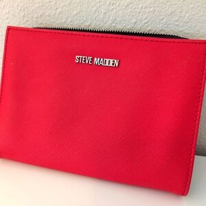 Steve Madden Red Zip Around Organizer Wallet Hand Purse Pocketbook Silver HW